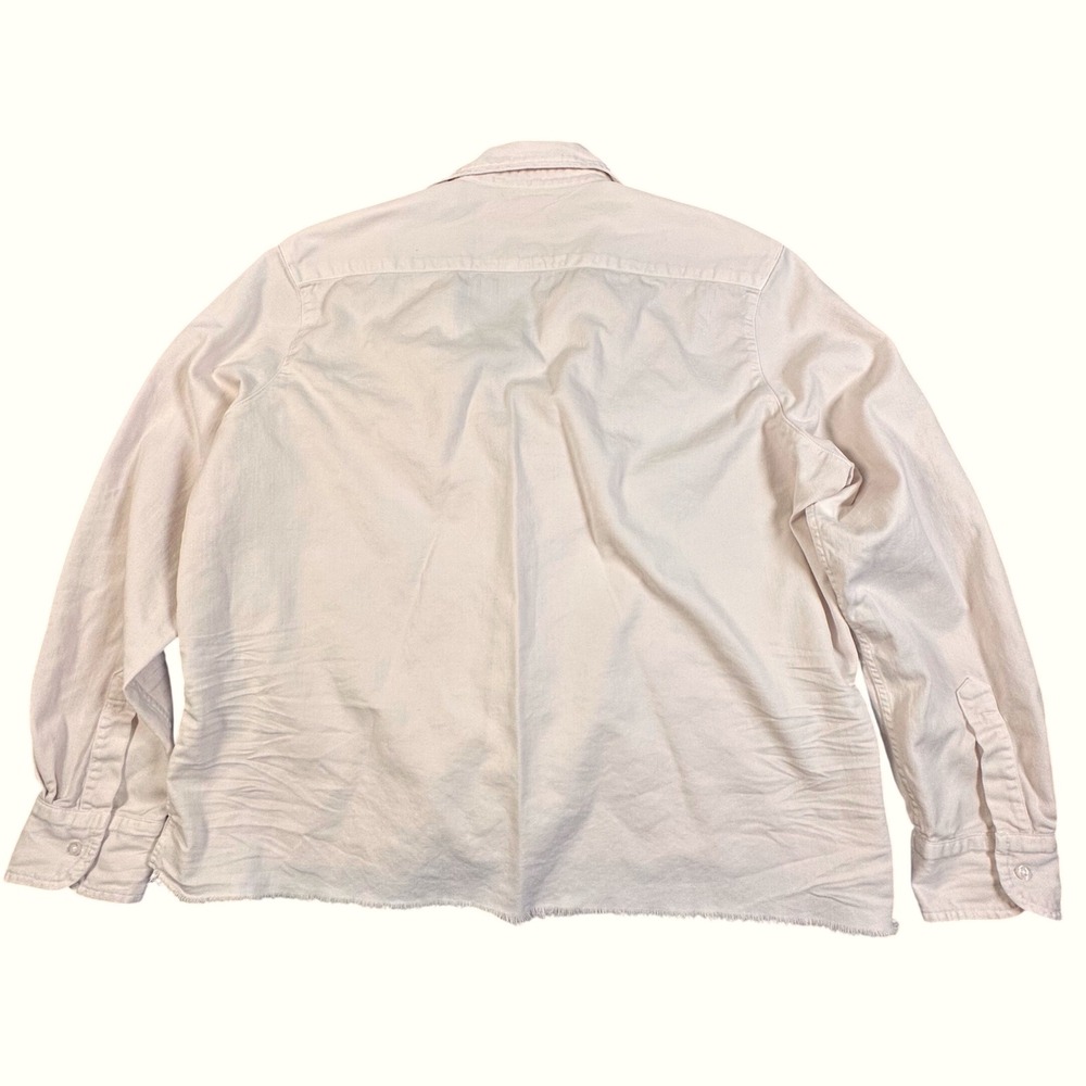 Frank & Eileen Eileen Off White Cotton Twill Raw Hem Button Up Shirt Large - Picture 3 of 6